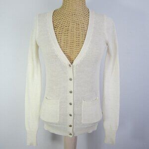 J Crew Women XXS Ivory LS Boyfriend Cardigan Sweater Rhinestone Buttons Alpaca